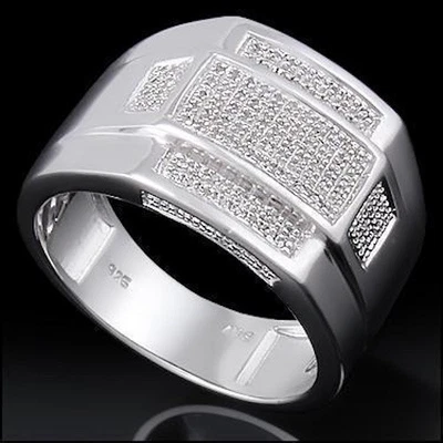 New Mens 14K White Gold Over Solid Sterling Silver 0.35 CTW Diamond Size 11 Ring - Image 1 of 4