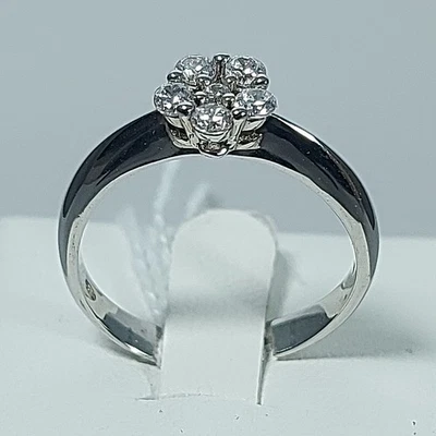 Anello Argento 925 Donna Solitario Bianco con Fiore  Zirconi Brillanti Incassati - Immagine 1 di 4