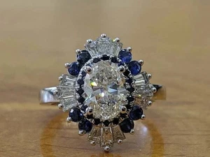 Anillo de diamantes creados en laboratorio VVS1 corte ovalado para cualquier fiesta de oro blanco de 14 k FN - Imagen 1 de 10