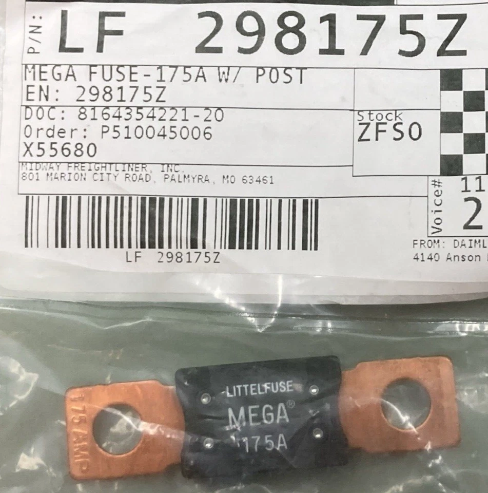 NEW LITTELFUSE 298175Z MEGA FUSE 175A AMP FUSE RELAY 3 SERIES - Image 1 of 1