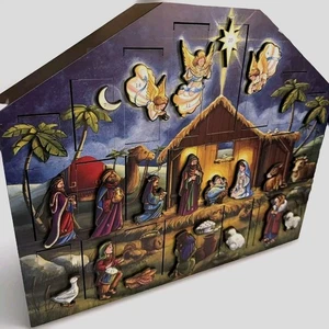Byers Choice Advent Calendar Nativity Scene 24 Door Wooden Christmas 2006 *Flaws - Picture 1 of 21