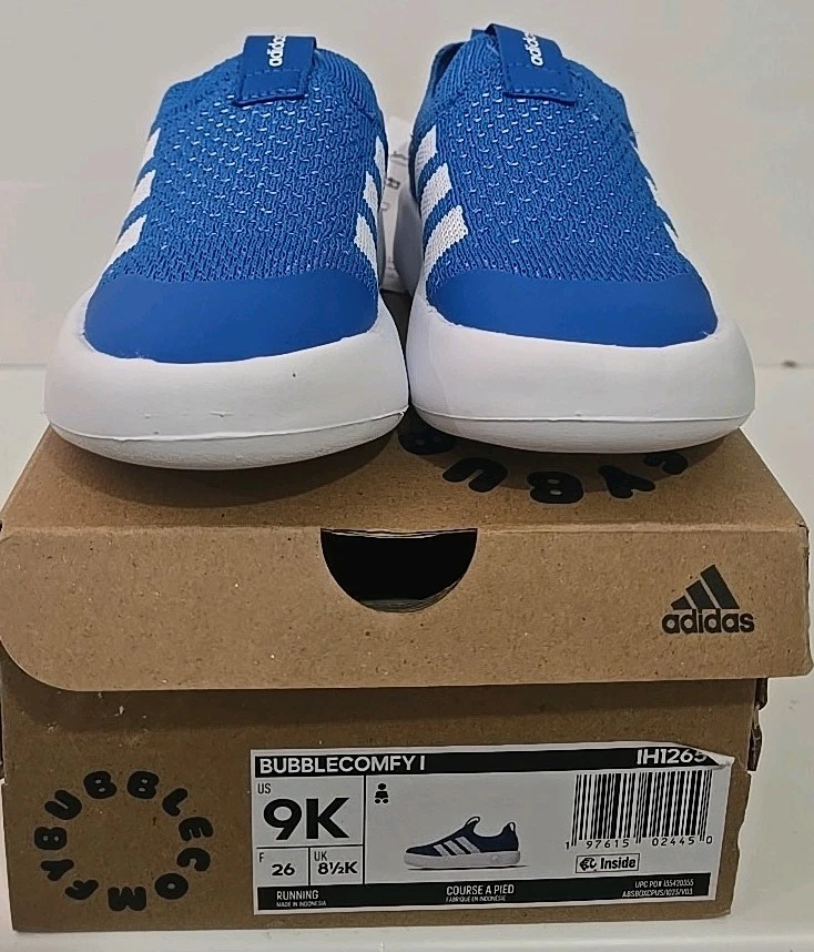 Tênis Adidas Bubble E confortável infantil tamanho 9 malha azul leve - Imagem 1 de 4