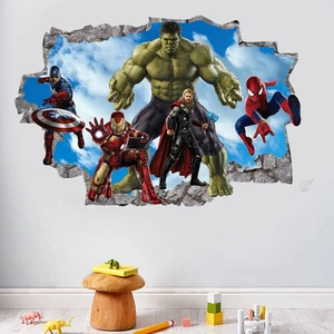 3D Avengers Breaking through Wall Sticker 3D Hulk Captain America Children Bo... - Picture 1 of 12