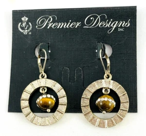 PREMIER DESIGNS "Top Notch" Earrings Tiger Eye Crystals Silver & Gold Tone NEW - Picture 1 of 5