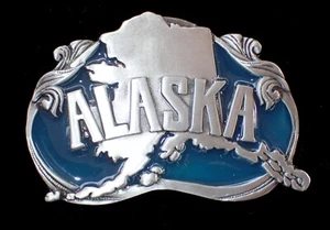 ALASKA MAP BELT BUCKLE SISKIYOU PEWTER & ENAMEL NEW! - Picture 1 of 2