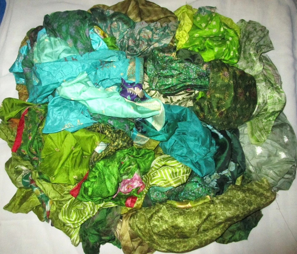 ADS Lot 100% Pure Silk Vintage Sari Fabric remnants scraps MANY COLORS SIZE DIY - Image 1 of 1