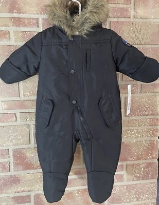 Traje de nieve Rothschild infantil de una pieza ropa exterior negro con capucha 3-6 meses nuevo Foto 1 de 4