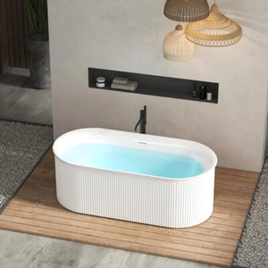 67" Freestanding Acrylic Bathtub, Stand Alone Soaking Tub with Overflow, Drain - Picture 1 of 8