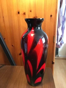 Retro Italian Glass Vase Att Carlo Moretti Marbled Swirl Red Black Ht 33cm - Picture 1 of 9