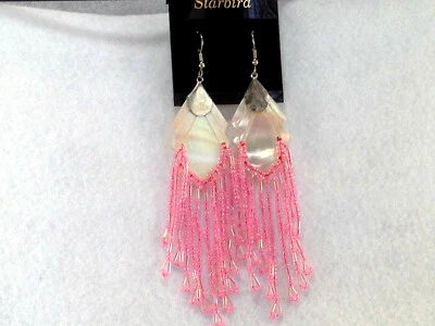 WHITE MOTHER OF PEARL  DANGLE BEADED EARRINGS 80's VINTAGE Foto 1 de 4