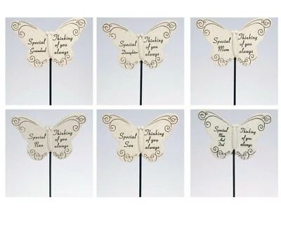 Resin Butterfly Graveside Crematorium Memorial Remembrance Stick- Choice of Name - Image 1 of 2