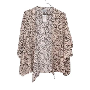 Allison Joy Leopard Print Kimono Tan Short Sleeve Open Front Size XS/S - Picture 1 of 5