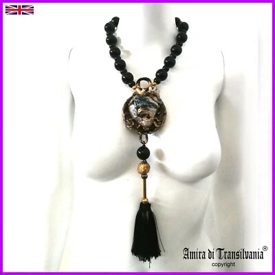 Jewelry Woman Fashion Necklace Pendant Victorian Gothic Dark Heart Beaded Pearl - Image 1 of 4