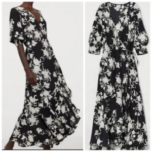 JOHANNA ORTIZ H&M COLLABORATION BLACK & WHITE ORCHID FLORAL WRAPDRESS xs - Picture 1 of 16