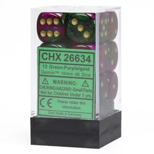 * Chessex Dice D6 Green and Purple 12 Count CHX26634 - Picture 1 of 1
