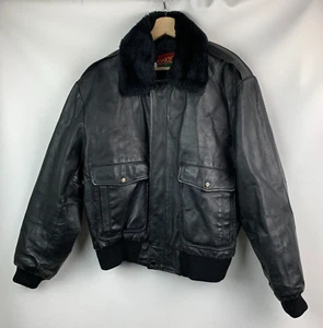 Oakton Limited Flight Jacket Black Leather Collared Zip Pockets Quilt Lined 44 - Picture 1 of 13
