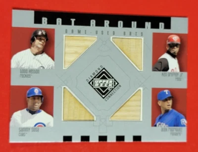 KEN GRIFFEY JR GAME USED BAT CARD SAMMY SOSA ALEX RODRIGUEZ TODD HELTON REDS - Image 1 of 2