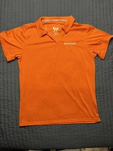 Whataburger Employee Logo Uniform Embroidered Striped Orange Polo Work Shirt Med - Picture 1 of 10