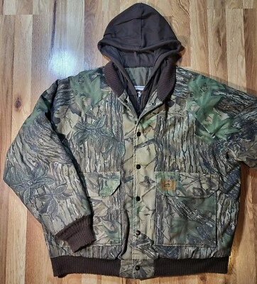 Vintage Duxbak Real Tree Camo Jacket Brown Canvas Quilted Hunting Hood 56" Chest - Image 1 of 4