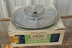~~~ VINTAGE LAZY SUSAN CHROME & GLASS CAROUSEL 1 DIP 4 INSERTS WITH BOX ~~~ - Picture 1 of 9