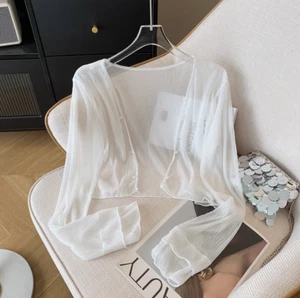 Flowy Chiffon Sheer Shrug Cardigan Cover Up in White Size L Korean Fashion  - Picture 1 of 2