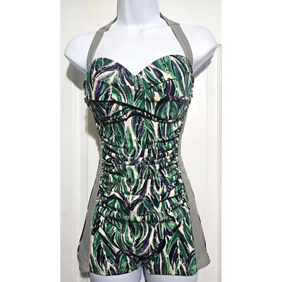 Traje de baño adelgazante halter acanalado de una pieza Jaclyn Smith niño pantalones cortos para mujer 10 Foto 1 de 4