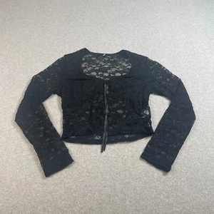 Black Lace Shirt Woman M Lace Sheer Bow Gothic Pinup Steampunk Whimsygoth Fairy - Picture 1 of 6