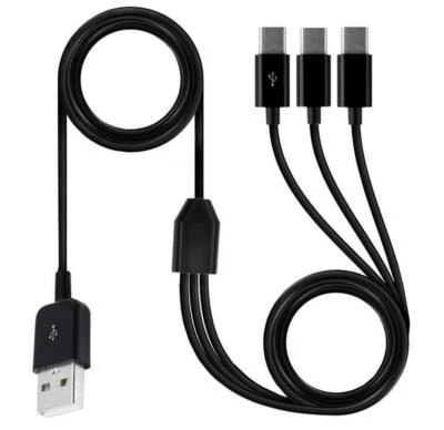 USB 2.0 A Male to 3 x USB Type C Male Splitter Charge Sync Cable 1m - Image 1 of 4