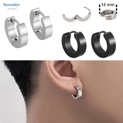 Orecchi uomo a cerchio cerchi in acciaio inox argento cerchietti neri per donna - Immagine 1 di 4