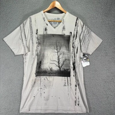 Ocean Current The Decline V-Neck T Shirt Mens L Gray All Over Print Tree News - Image 1 of 4