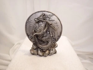 Dragon Cliff Figurine Imaginarium Galleries Fantasy Silvertone Coin shape - Picture 1 of 4