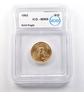 1993 $10 American Gold Eagle 1/4 Oz Gold MS69 ICG *8073 - Picture 1 of 3