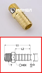 Brass Adapter Turbo Fitting Whitworth Hose Barb 1/2 BSP to1/2 BSP (50 pcs) - Picture 1 of 2