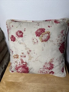 Waverly Red Norfolk Rose Vintage French Country Toile Pillow Shabby 16x16” - Picture 1 of 5