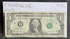 2009 $1 Dollar Bill In Fair Condition With Serial Number 95089963 - Picture 1 of 8