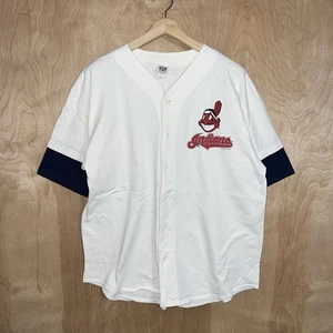 VINTAGE 90s MEN’S MLB CLEVELAND INDIANS USA MADE COTTON BASEBALL JERSEY SIZE XL - Picture 1 of 7