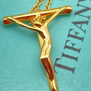 Tiffany & Co. Gold Plate Rosario Christ Crucifix Rosary Necklace 17" silver 2.1g - Picture 1 of 19