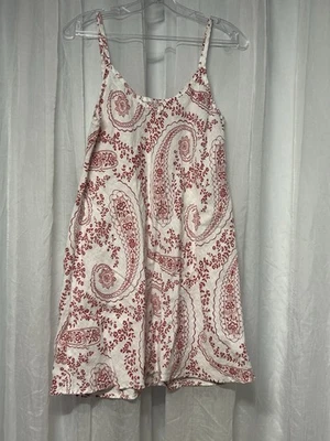 Flax Relaxed Fit 100% Linen Paisley Mini Dress Sz Petite Red White Sleeveless - Image 1 of 4