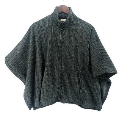 L.L. Bean Sweater Poncho Cape Chevron Print Zip Front Turtleneck Gray Size Small - Image 1 of 4