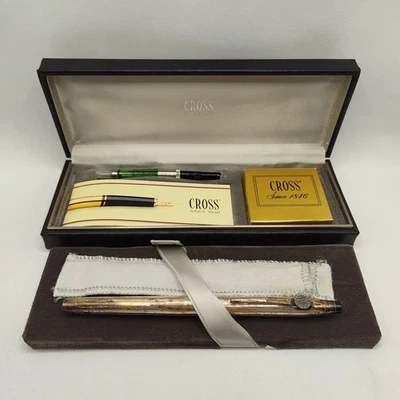 Cross Fountain Pen Pontiac 纯银/14K 585 黄金 带盒 罕见 — 第 1/4 张图片