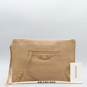Balenciaga 390186 Pink Beige Leather TROUSSE Truss Gold Metal Classic Around Zip - Picture 1 of 7