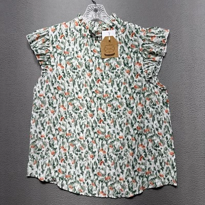 Blusa feminina Kori America com babado sem mangas gola simulada verde média e amarela floral - Imagem 1 de 4