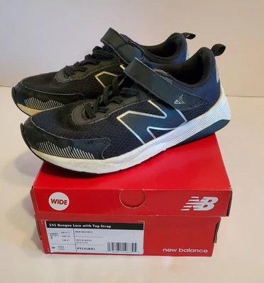 New Balance 545 Boys Size 3 W Wide YOUTH Black White Hook +  Loop Shoes Dynasoft - Image 1 of 4