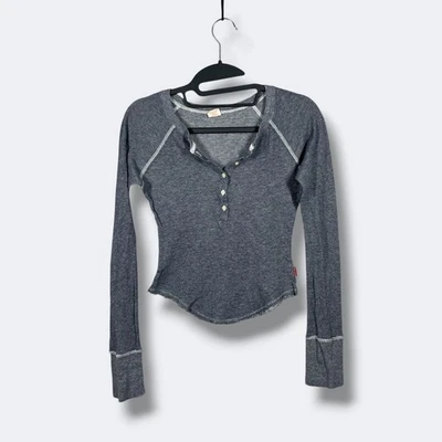 Y2K Hollister L/s Henley Thermal Shirt Top Womens S Gray Bella Swan Minimalist - Image 1 of 4