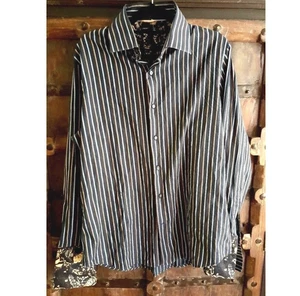 Banana Republic men's 100% cotton navy stripes with floral print cuffs shirt XL - Picture 1 of 7