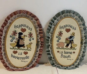 Happiness Is Homemade Homegrown Farm County Cross Stitch Wall Hanging Ducks Pig - Picture 1 of 3