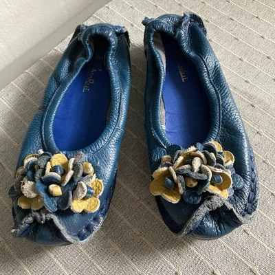 Zapatos planos de cuero azul flores mocasines artísticos sin cordones informales para mujer EE. UU. 8 Foto 1 de 4