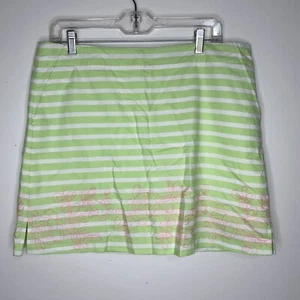 New Lady Hagen Golf Skort Women's 12 Green WHite Striped Skirt Pink Embroidered - Picture 1 of 6