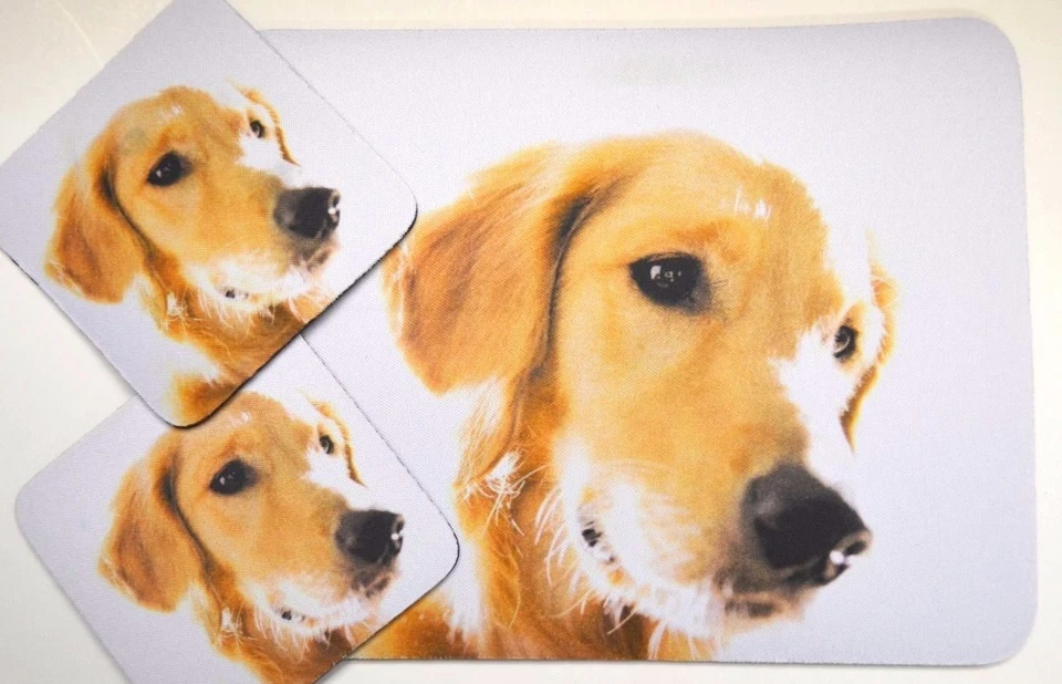 Juego de 3 alfombrillas de ratón para amantes de los perros 9x7 + 2 posavasos GOLDEN RETRIEVER cachorros bonito regalo Foto 1 de 1