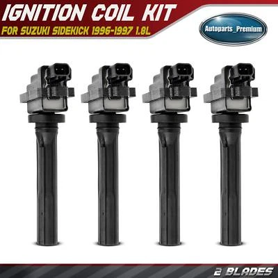 4x Ignition Coil with 2 Blades for Suzuki Sidekick 1996 1997 L4 1.8L 33410-77E10 - Image 1 of 4